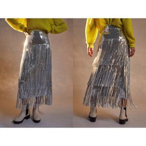 ANTHROPOLOGIE Tatiana Sequined Fringe Midi Skirt